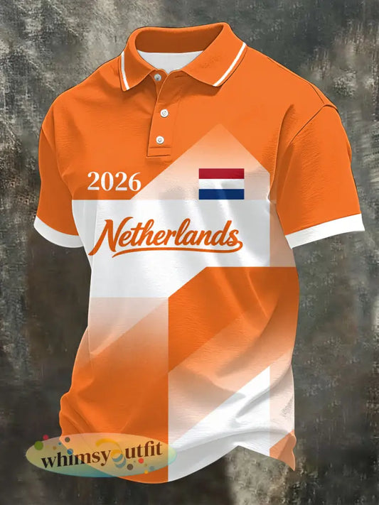 Heren Nederland Print Cadeau voor Voetbalfans Casual Top - Sinaasappel / S