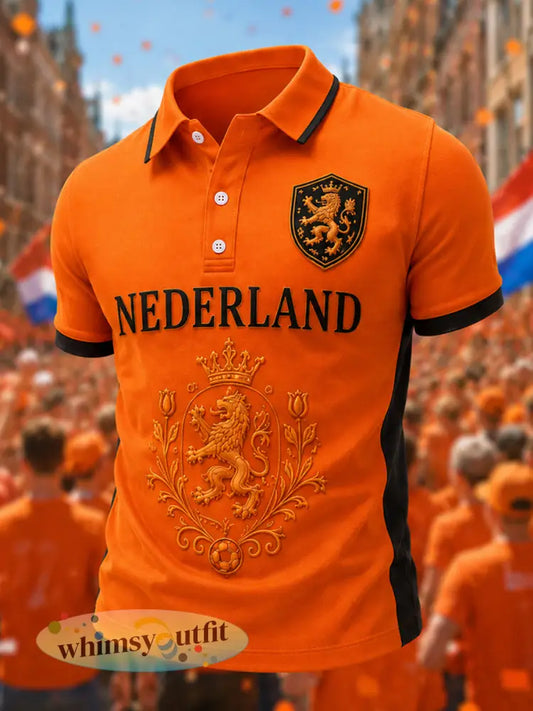 Heren Nederland-print casual polo - Sinaasappel / S