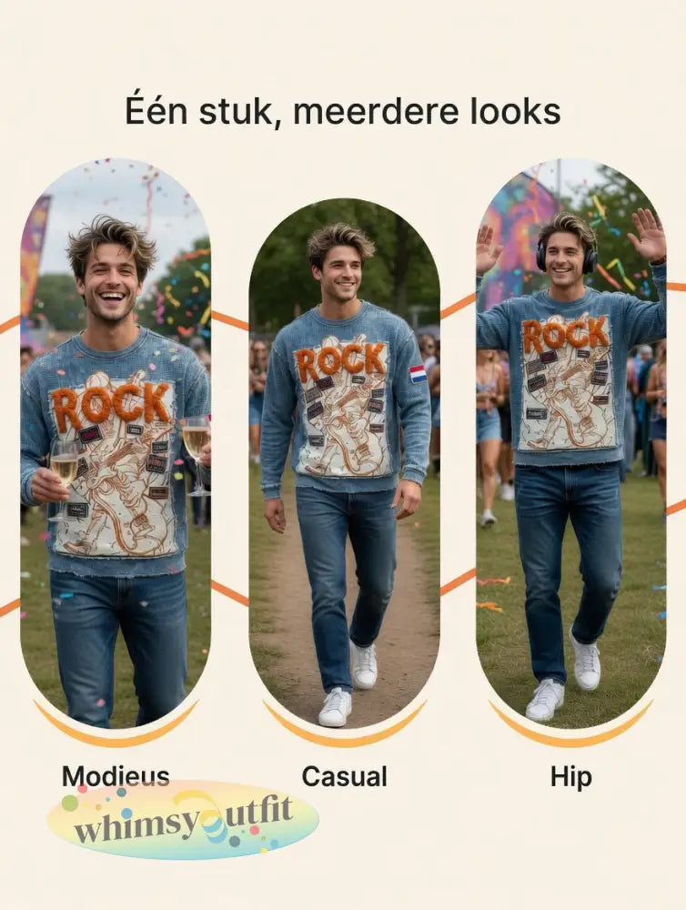 Heren Nederland Rock Retro Patchwork Print Casual Cool T-shirt met lange mouwen