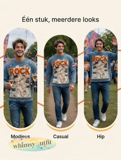 Heren Nederland Rock Retro Patchwork Print Casual Cool T-shirt met lange mouwen
