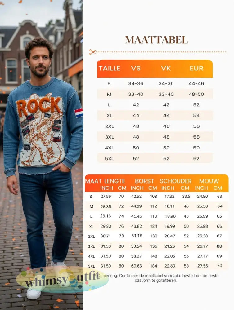 Heren Nederland Rock Retro Patchwork Print Casual Cool T-shirt met lange mouwen