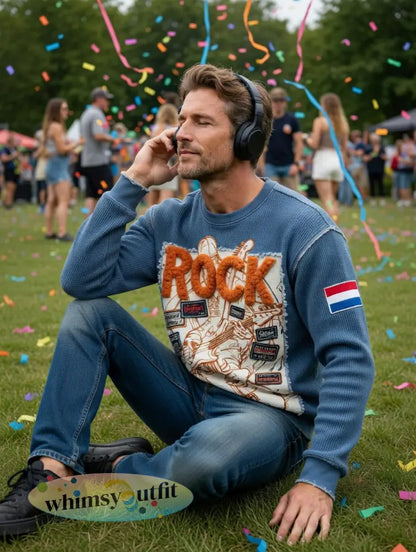 Heren Nederland Rock Retro Patchwork Print Casual Cool T-shirt met lange mouwen