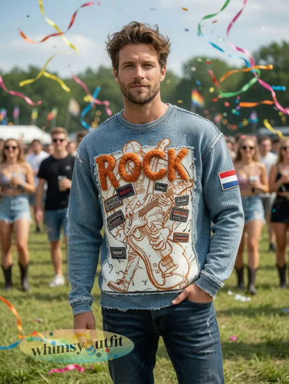 Heren Nederland Rock Retro Patchwork Print Casual Cool T-shirt met lange mouwen