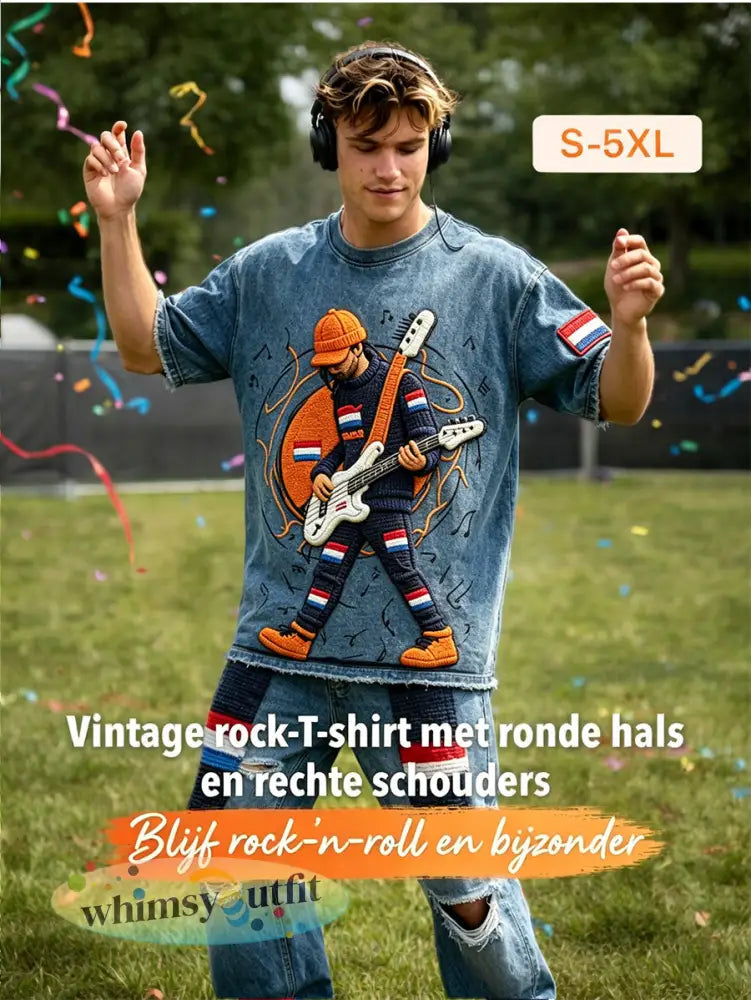 Heren Nederland Rock Super Cool Print Casual Vintage T-shirt - Grijs / S