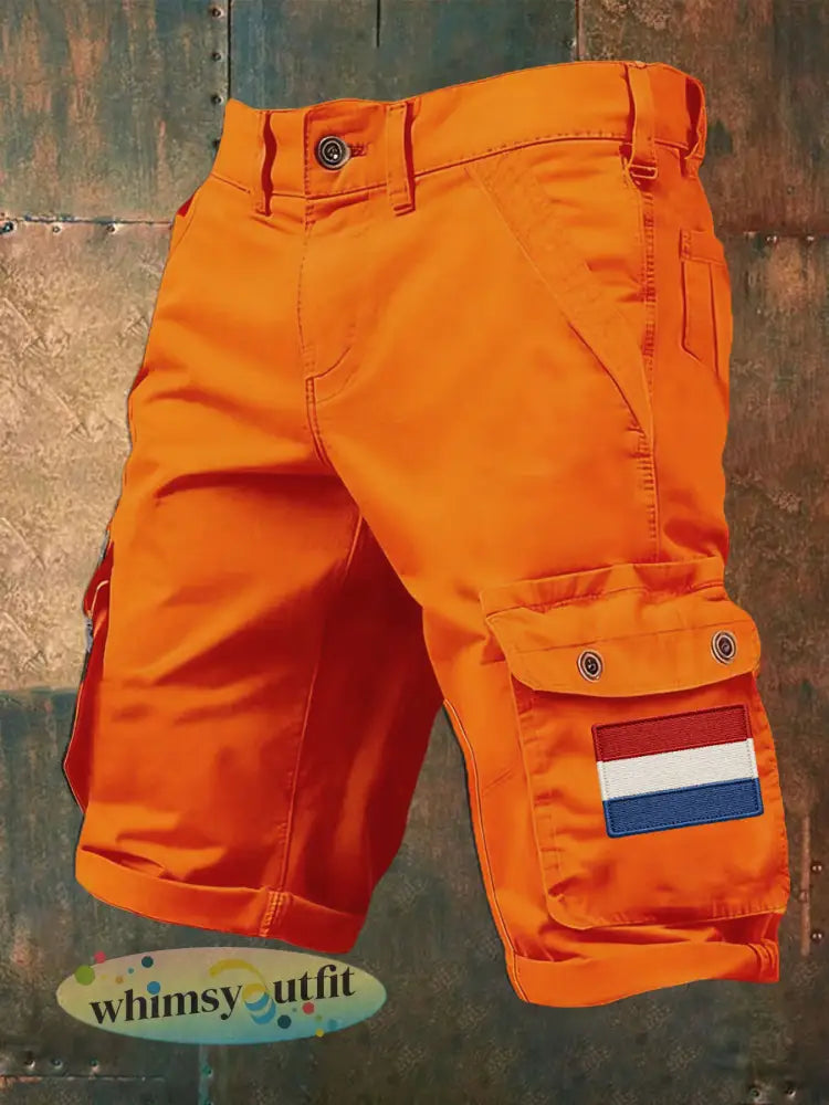 Heren Nederland Vlag Print Casual Korte Broek - Oranje / S