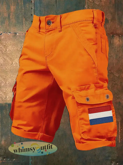 Heren Nederland Vlag Print Casual Korte Broek - Oranje / S