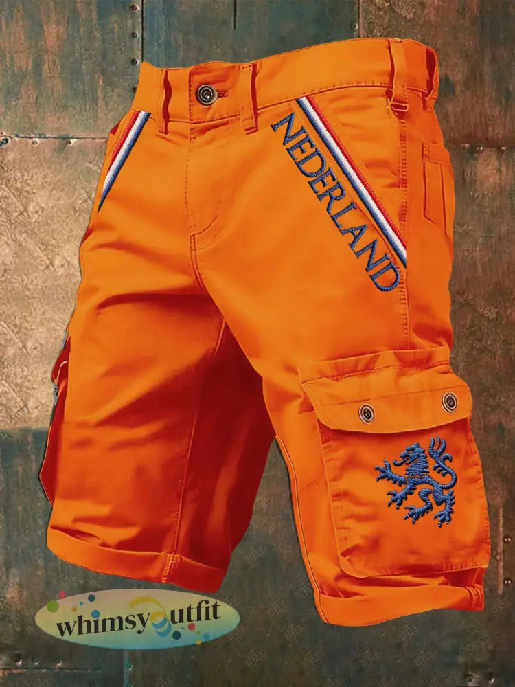 Heren Nederland Vlag Print Casual Korte Broek - Oranje / S
