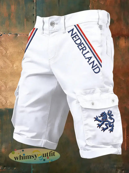 Heren Nederland Vlag Print Casual Korte Broek - Wit / S