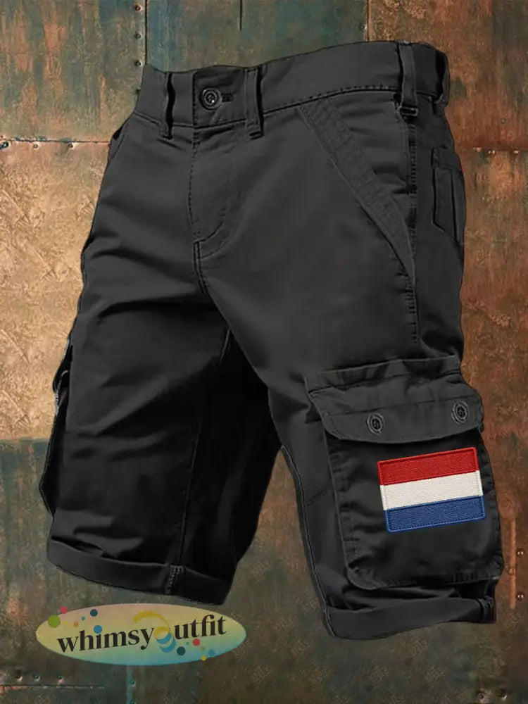 Heren Nederland Vlag Print Casual Korte Broek - Zwart / S