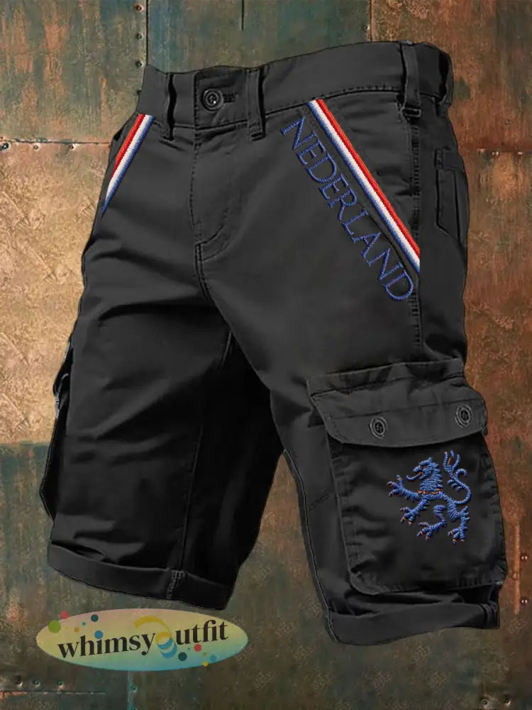 Heren Nederland Vlag Print Casual Korte Broek - Zwart / S
