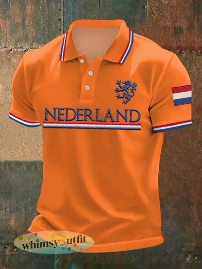 Heren Nederland Vlag Print Casual Top - Oranje / S