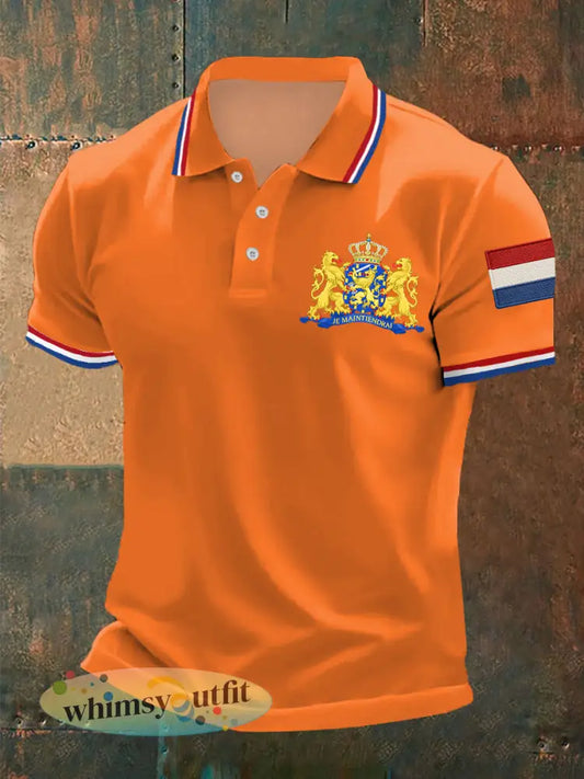 Heren Nederland Vlag Print Casual Top - Oranje / S