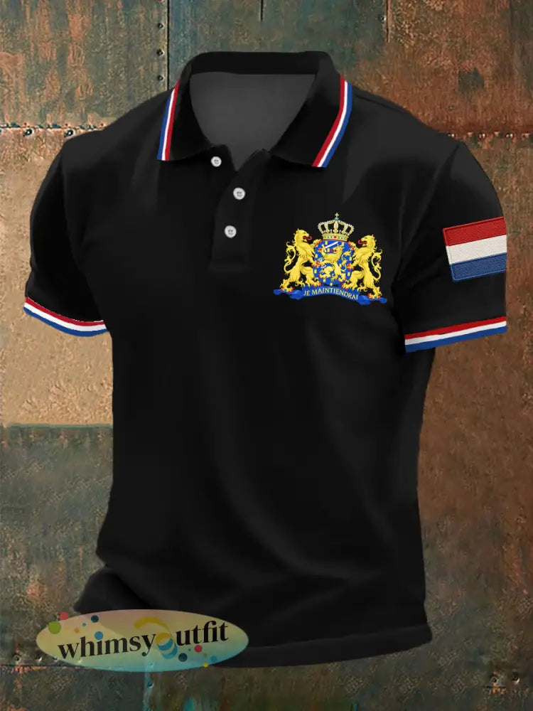 Heren Nederland Vlag Print Casual Top - Zwart / S