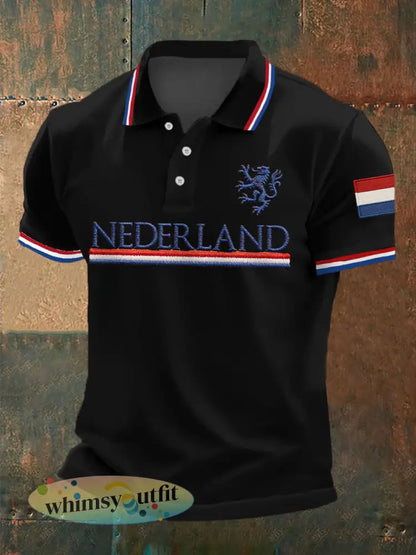Heren Nederland Vlag Print Casual Top - Zwart / S