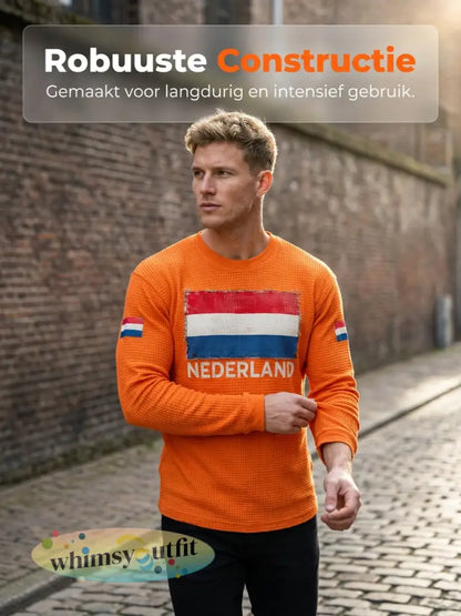 Heren Nederland Vlag Print Casual Wafel Lange Mouw T-shirt