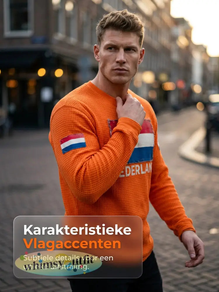 Heren Nederland Vlag Print Casual Wafel Lange Mouw T-shirt