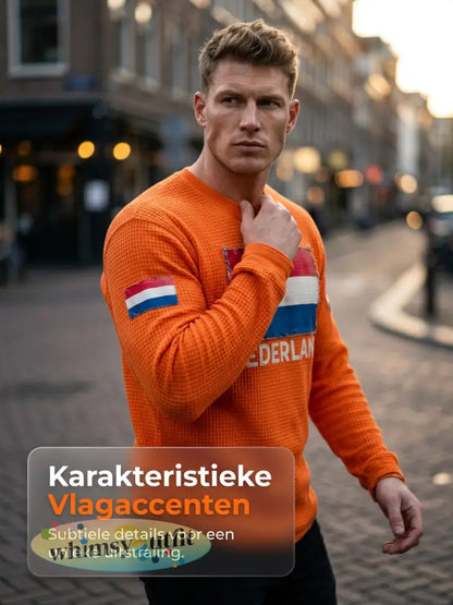 Heren Nederland Vlag Print Casual Wafel Lange Mouw T-shirt
