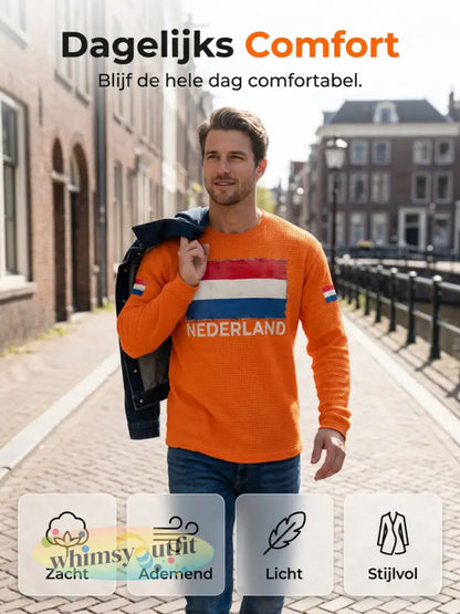 Heren Nederland Vlag Print Casual Wafel Lange Mouw T-shirt