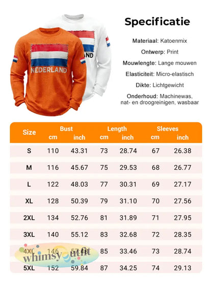 Heren Nederland Vlag Print Casual Wafel Lange Mouw T-shirt