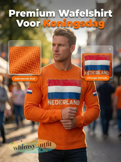 Heren Nederland Vlag Print Casual Wafel Lange Mouw T-shirt