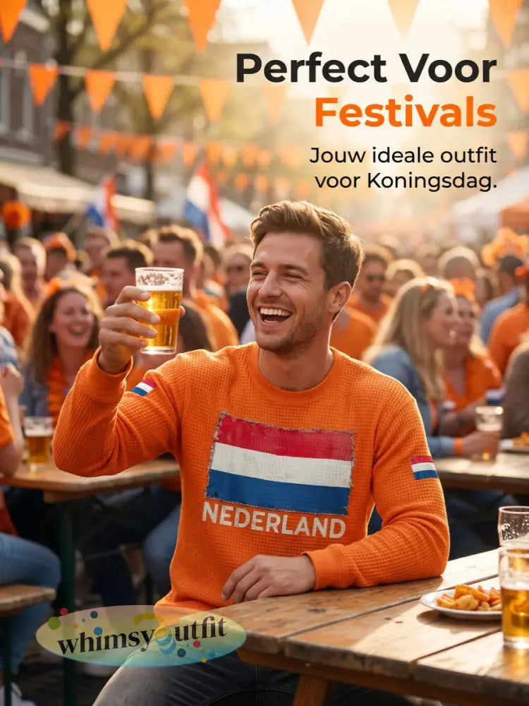 Heren Nederland Vlag Print Casual Wafel Lange Mouw T-shirt