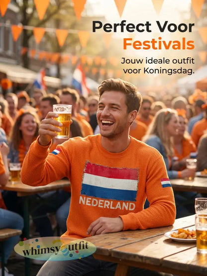 Heren Nederland Vlag Print Casual Wafel Lange Mouw T-shirt
