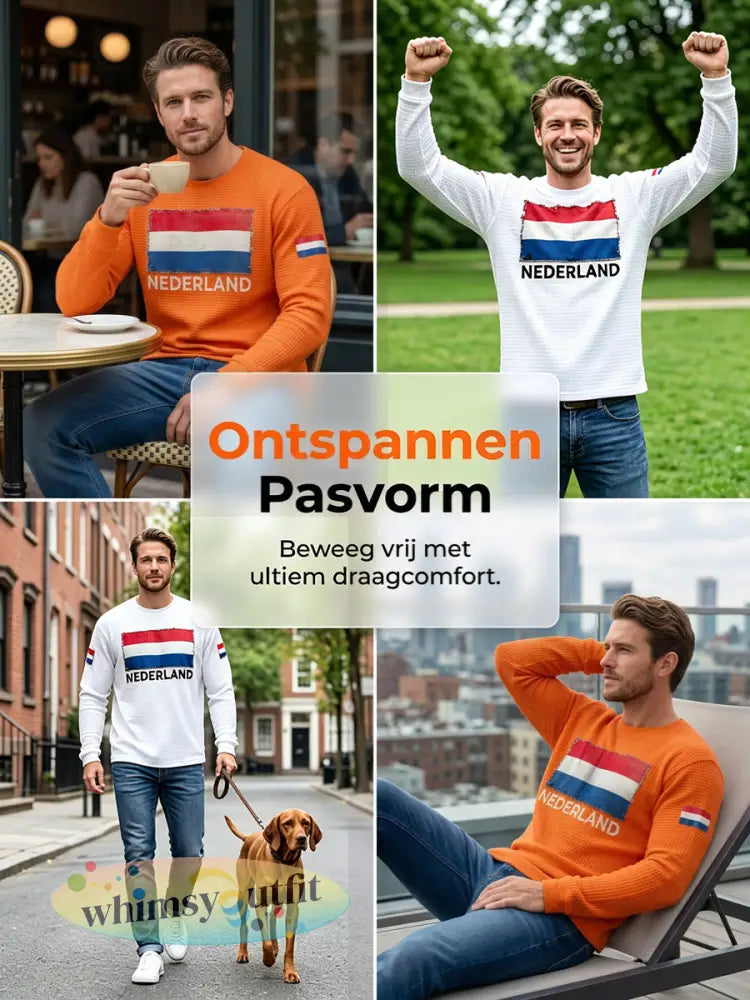 Heren Nederland Vlag Print Casual Wafel Lange Mouw T-shirt