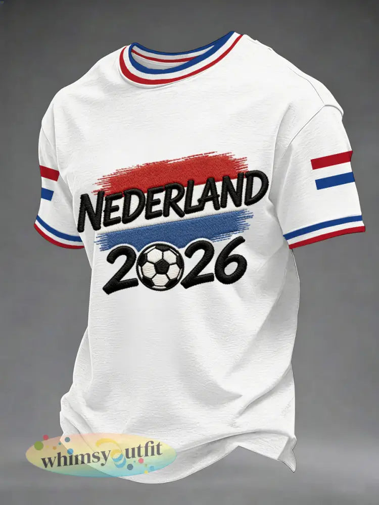 Heren Nederland Voetbal 2026 Print Casual T-shirt - Sinaasappel / S