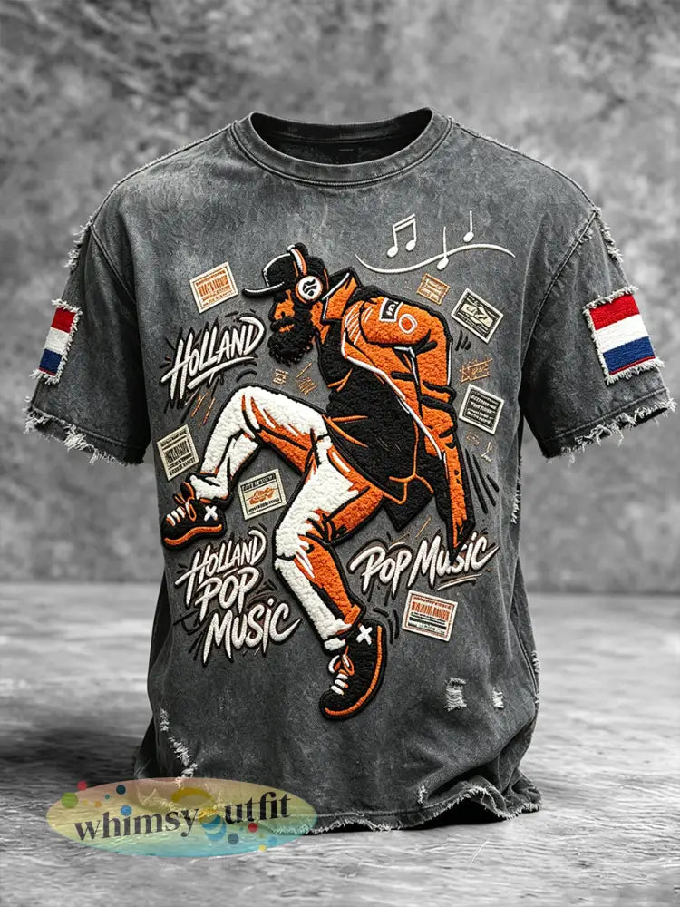 Heren Nederlands rotsprint vintage casual T-shirt - Donkergrijs / S