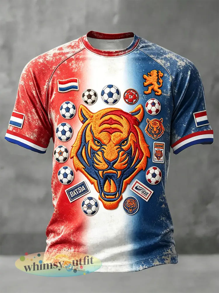 Heren Nederlands voetbal cool-print casual trui-t-shirt met vrije schouders - Veelkleurig / S
