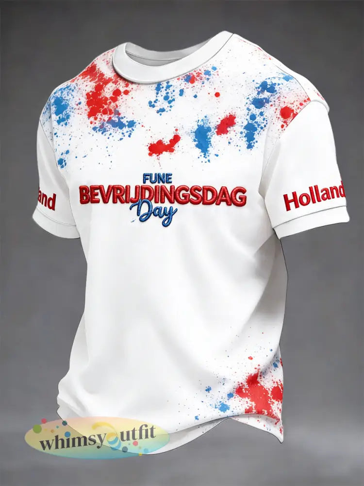 Heren Nederlandse Bevrijdingsdag Graffiti Print Casual Mode T-shirt - Wit / S