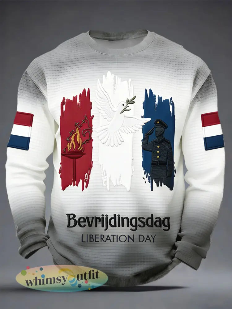 Heren Nederlandse Bevrldingsdag Geborduurd Graffiti Print Gradiënt Casual T-shirt - Grijs / S