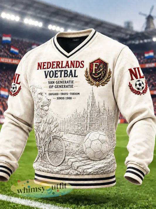 Heren Feyenoord Nederlandse Eredivisie voetbal geprint vrijetijdssweatshirt met V-hals - Romig-Wit / S