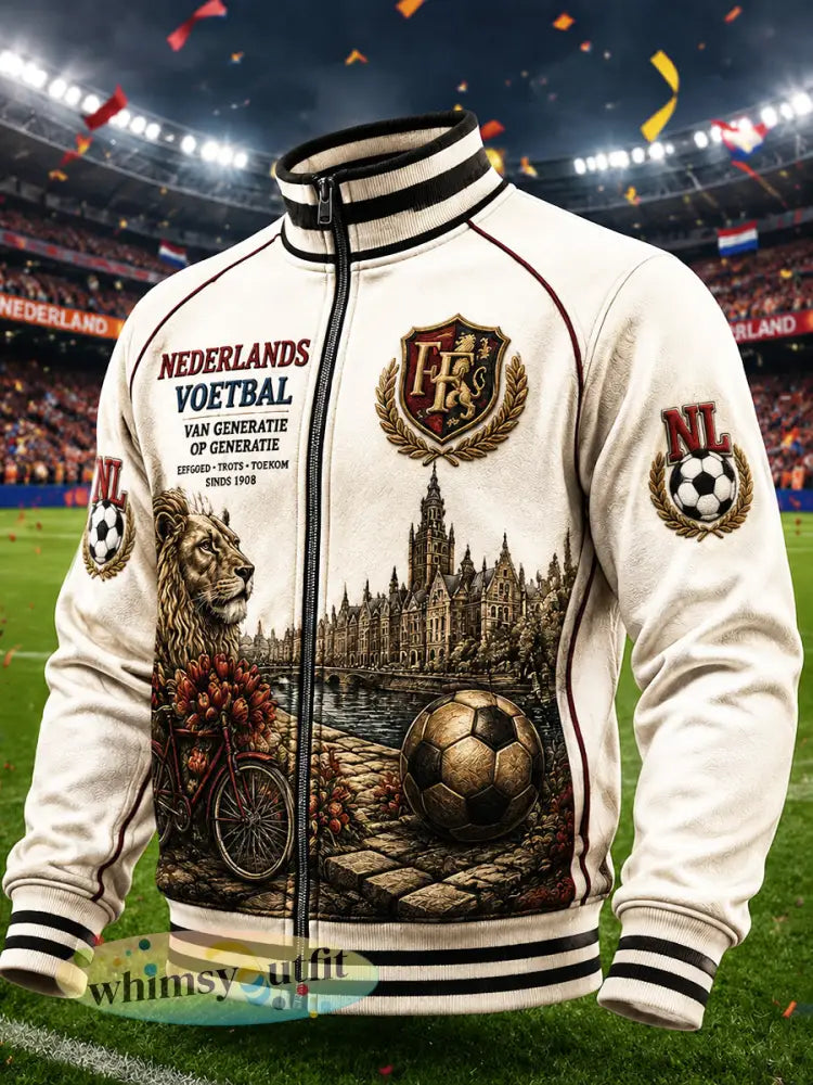 Heren Feyenoord Nederlandse Eredivisie voetbal geprinte casual herfstjack met rits - Beige / S