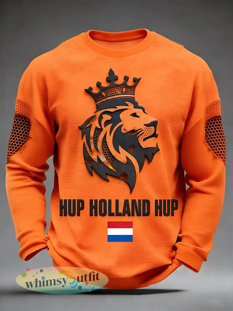 Heren Nederlandse Fijne Koningsdag 3D-geprinte oranje T-shirt met lange mouwen - Sinaasappel / S