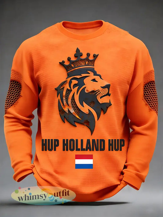 Heren Nederlandse Fijne Koningsdag 3D-geprinte oranje T-shirt met lange mouwen - Sinaasappel / S