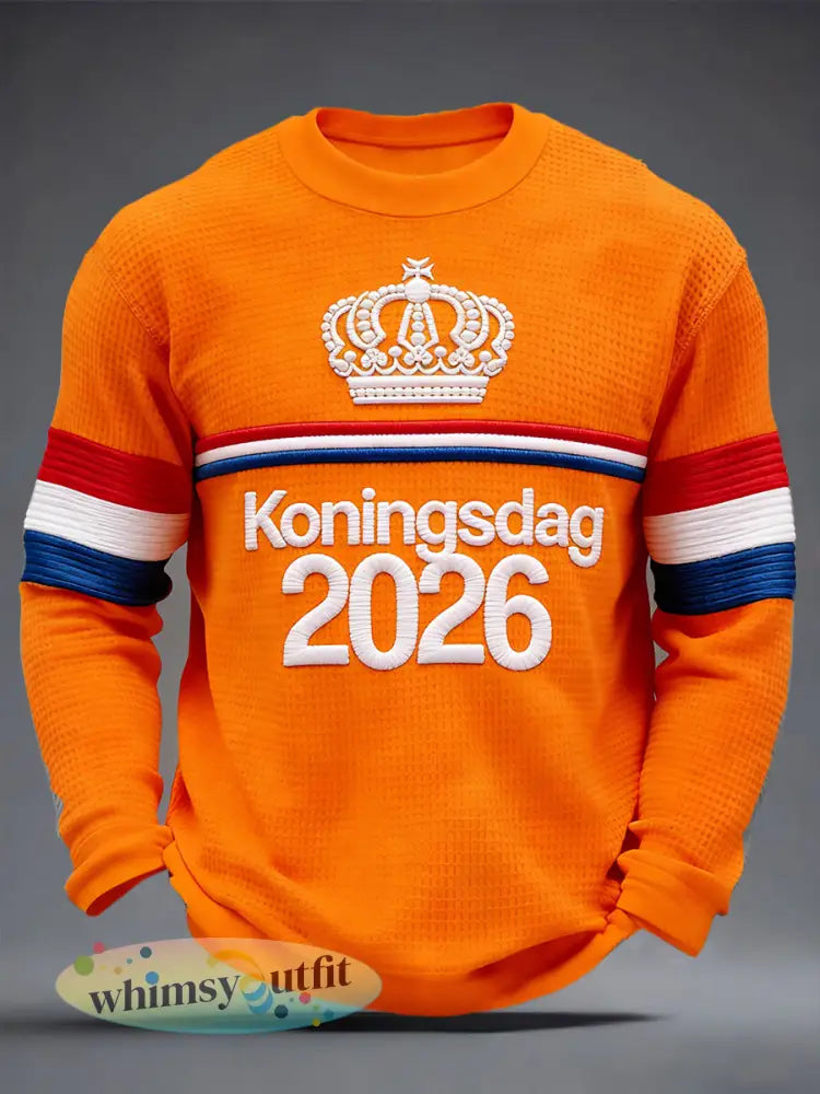 Heren Nederlandse Fijne Koningsdag Vlag Print Oranje T-shirt met lange mouwen - Sinaasappel / S