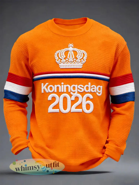 Heren Nederlandse Fijne Koningsdag Vlag Print Oranje T-shirt met lange mouwen - Sinaasappel / S