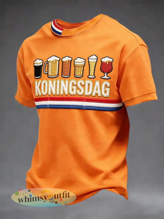 Heren Nederlandse Koningsdag Bier 3D Gedrukt Oranje T-shirt - Sinaasappel / S