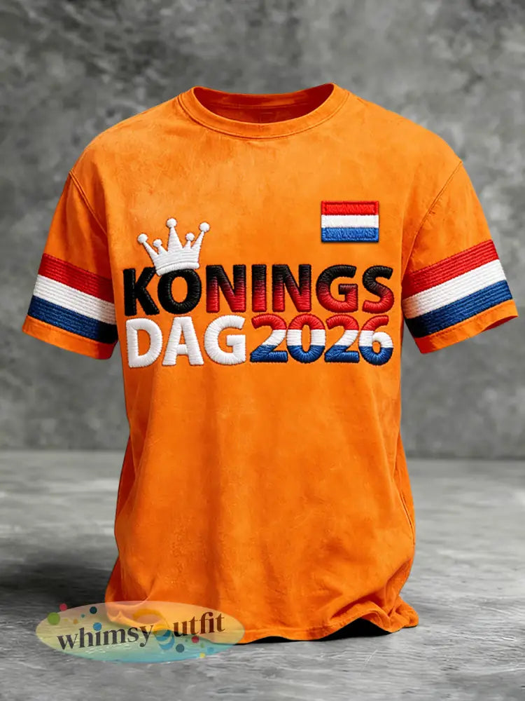 Heren Nederlandse Koningsdag Gradiënt Print Oranje Casual T-shirt - Sinaasappel / S