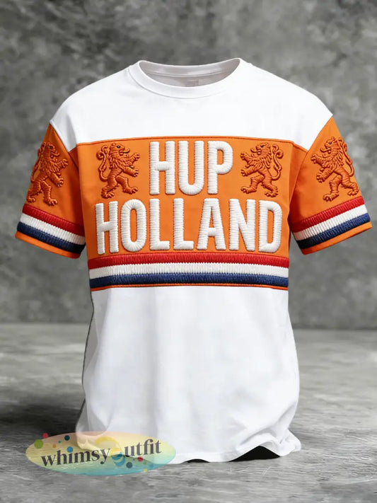 Heren Nederlandse Koningsdag Patchwork Print Casual T-shirt - Wit / S