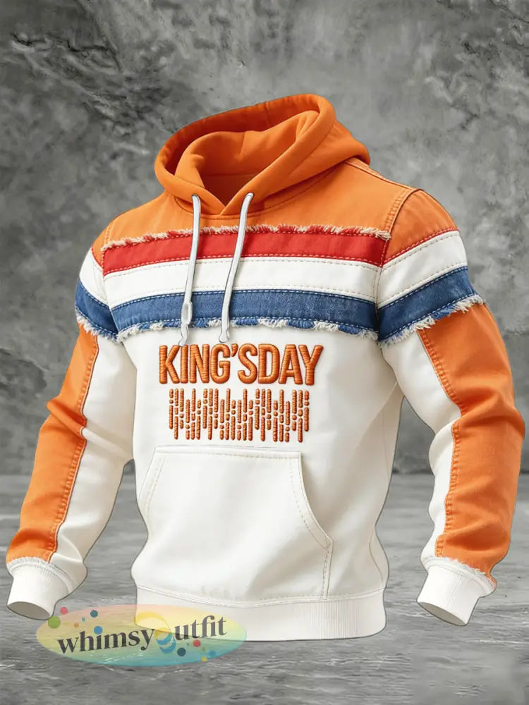 Heren Nederlandse Koningsdag patchworkprint casual sweatshirt met capuchon - Romig-Wit / S