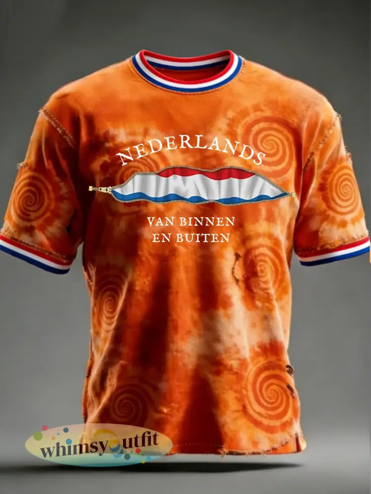 Heren Nederlandse Koningsdag t-shirt met korte mouwen - Sinaasappel / S