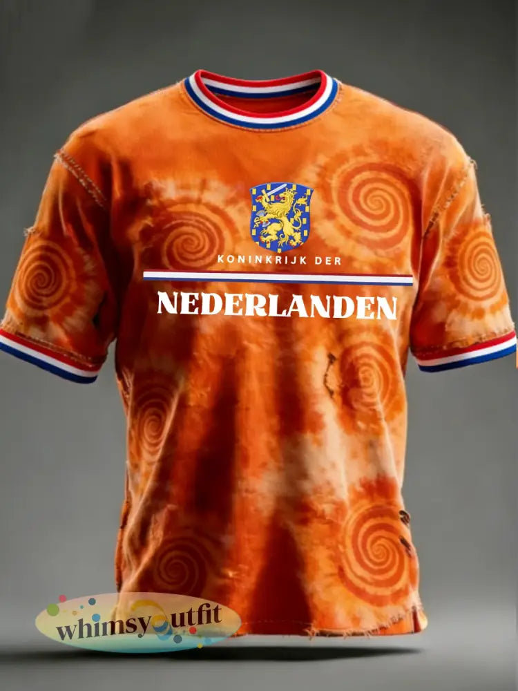 Heren Nederlandse Koningsdag t-shirt met korte mouwen - Sinaasappel / S