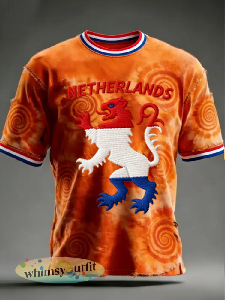 Heren Nederlandse Koningsdag t-shirt met korte mouwen - Sinaasappel / S