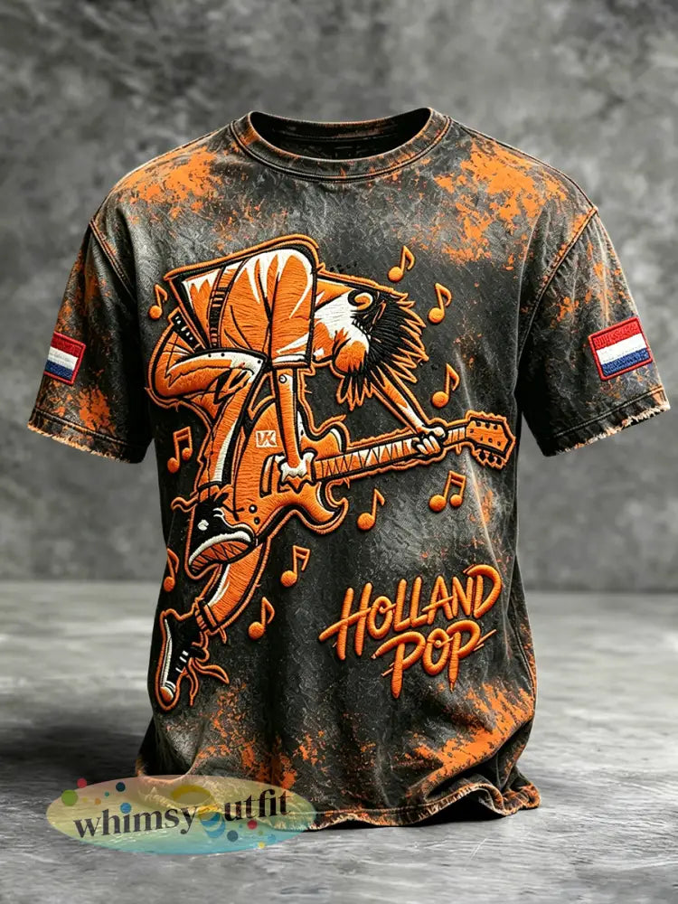 Heren Nederlandse retro pop-rock print casual T-shirt - Zwart / S