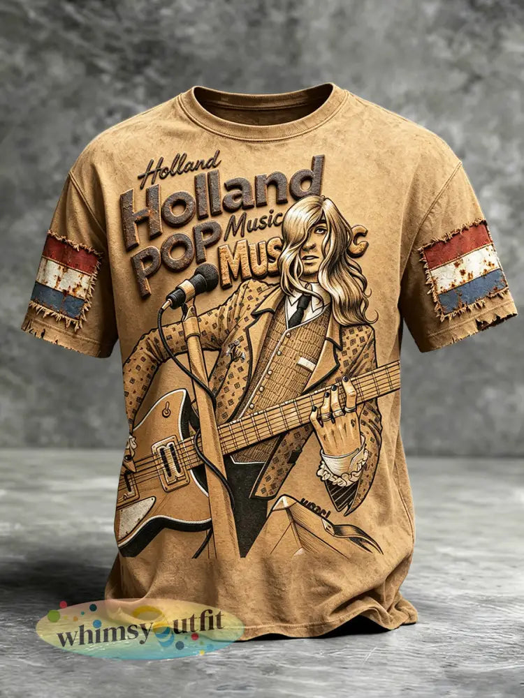Heren Nederlandse rock retro print casual t-shirt - Koffie / S