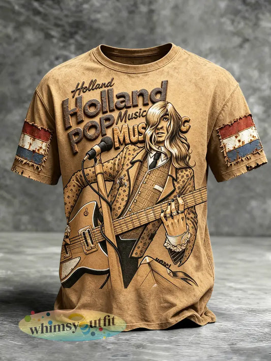Heren Nederlandse rock retro print casual t-shirt - Koffie / S