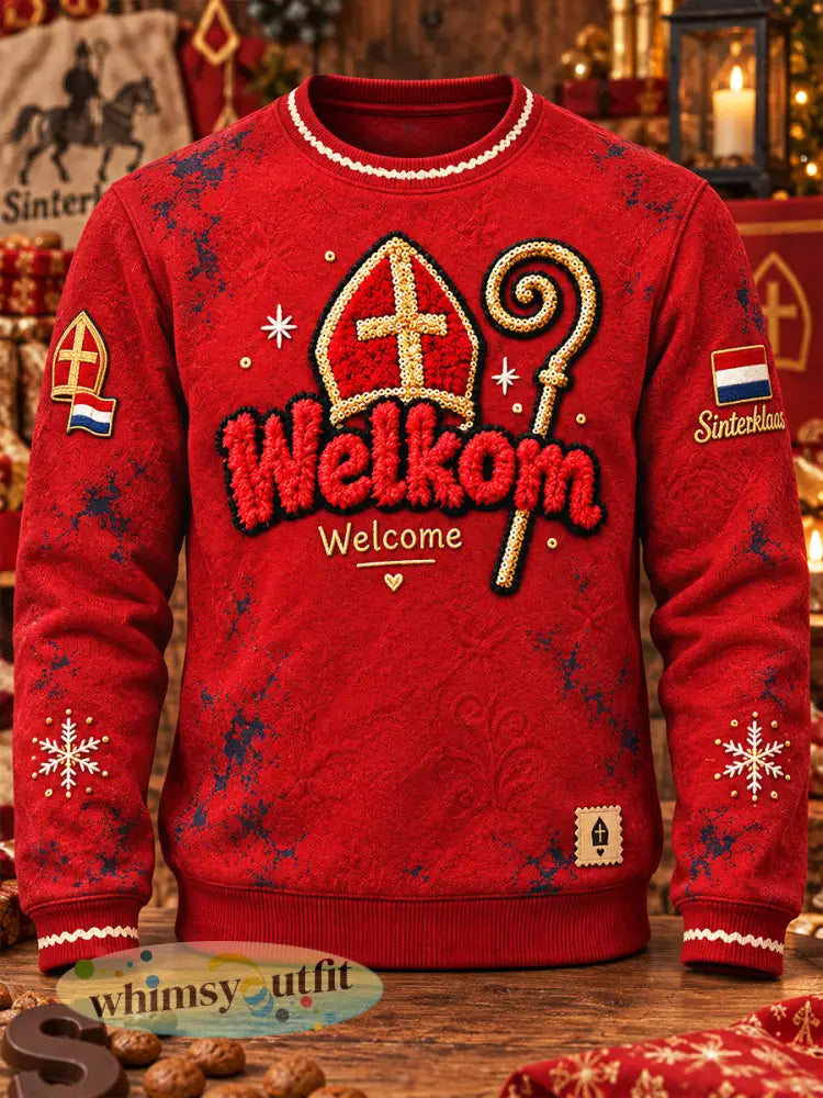 Heren Nederlandse Sinterklaas dag print casual rood sweatshirt - Rood / S