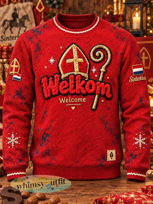 Heren Nederlandse Sinterklaas dag print casual rood sweatshirt - Rood / S